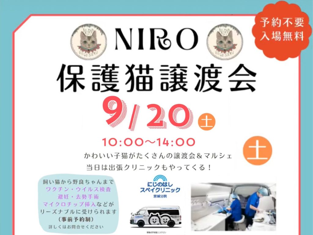 にろ保護猫譲渡会＆マルシェ+出張クリニック🏥 アイキャッチ画像